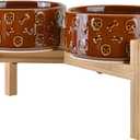 SPUNKYJUNKY Elevated Dog Bowls Ceramic, 7.3'' Dogs Food Water Bowls Raised with Non-Slip Bamboo Stand for Medium to Large Sized Breed Microwave Dishwasher Safe - 42 OZ,Skull Bronze (7.3 in - 5.3 cups)