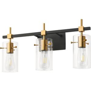 SOLFART Vintage Vanity Lights Bathroom Light Fixture Over Mirror for Bath Glass Shade Light Black and Brass Modern Style 3 Lights