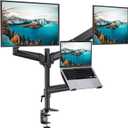 HUANUO Dual Monitor and Laptop Mount for Max 32 Monitor and 17 Laptop, Adjustable Arm with Tilt, Swivel and Rotation, Dual Monitor and Notebook Stand with VESA Bracket 75/100 mm