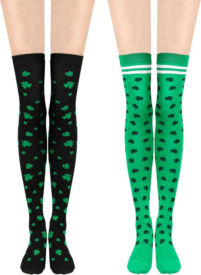 Bylion St. Patrick Day Socks Shamrock Striped Long Compression Socks for Women Irish Green Holiday Over the Knee High Socks