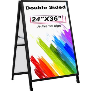 AKTOP Heavy Duty A Frame Sidewalks Signs 24 x 36 Inch, Double-Sided Metal Sandwich Board Slide-in Folding Outdoor Signboard, Large Display Sign Holder for Businesses Advertising Poster