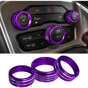 3PCS Air Conditioner Switch Button Knob Cover, Aluminum Alloy Knob Ring Trim Cover, Climate Control Knob Covers, Auto Accessories Compatible with Dodge Challenger Durango 2015-2022 (Purple)