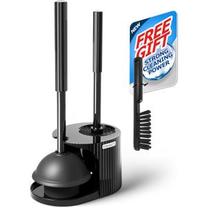 2 in 1 Toilet Plunger and Brush Set, Toilet Bowl Cleaning Combo, Groove Gap Brush, Black