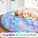 Amdrebio Purple Rainbow Round Rug 4Ft for Bedroom Girls Room Decor, Mermaid Stitch Frozen Kids Rugs for Playroom Nursery Dorm, Fluffy Furry Cute Shag Carpet, Kawaii Circle Area Rugs for Baby Toddler