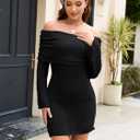 Women's Off Shoulder Cover Ups Summer Beach Swimsuit Long Bell Sleeve Sheer Dress Bathing Suit Coverup (Black, S)