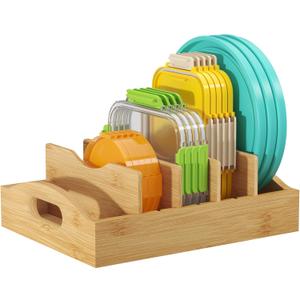 Lifewit Bamboo Lid Organizers for Inside Cabinet, Food Storage Container Lid Holder with 4 adjustable Inserts & 5 Sections, Kitchen Pantry organizer and storage, 10.6" X 8.3"