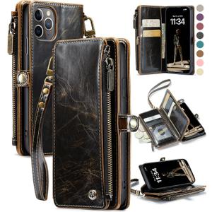 Defencase Compatible with iPhone 11 Pro Case Wallet with RFID Blocking Card Holder for Women Men, Soft PU Leather Magnetic Snap Flip Zipper Strap Wallet Phone Case Fit for iPhone 11 Pro 5.8", Coffee