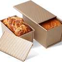 2 Pack Pullman Loaf Pan with Lid, 1 lb/0.5 lb Dough Capacity, Carbon Steel Corrugated, Non-Stick Sandwich Bread Loaf Pan with Lid