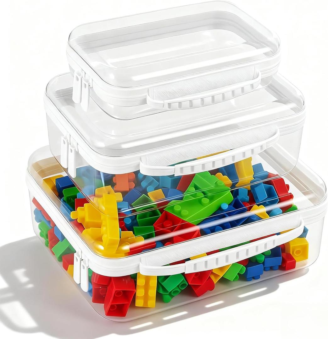 Bottom-Deepened-3 Pack Clear Hard Shell Zipper Case L+M+S,Portable Zipper Bags Waterproof Cosmetics Bags,Organizer Pouch For Snacks,Toy,Diapers,Travel,White