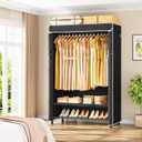ULIFHOME H5C Plus Clothes Rack with Cover, Portable Closet for Hanging Clothes, Covered Clothing Racks Heavy Duty, Garment Racks with Shelves, Max Load 370LBS, Black Closet Rack with Black Cover