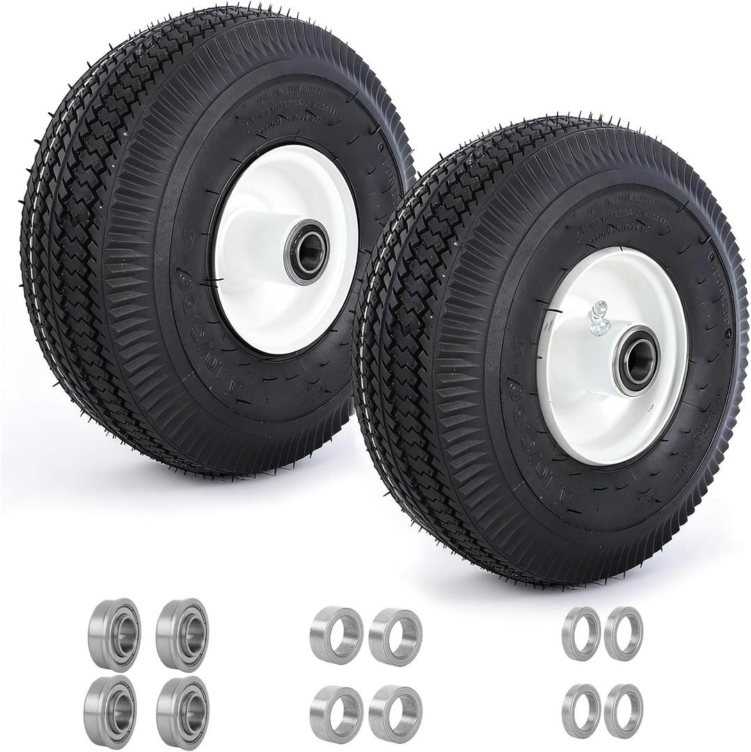 (2 Pack)4.10/3.50-4 Tubeless Lawn Mower Tire and Wheel,New Sawtooth Tread Tubeless Tire,3/4" and 5/8" Bearing, 4-1/4" Centered Hub,Compatible with Toro TimeCutter and Exmark Ouest Z-Turn Mower
