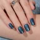 4 x 6 Colors Fake Nails Kit Short Square Shaped Press on Nails with Glitter Designs Glossy False Nails Sparkly Reusable Acrylic Nails Set Full Cover Stick on Nails for Women Nail Art Manicure 144 Pcs (Cats Eye)