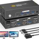 8K HDMI+Displayport KVM Switch 2 Monitors 2 Computers,8K@60HZ Dual Monitors KVM Switches for 2 PC/Laptops Share Mouse Keyboard and 2 Screens,3 USB3.0 Ports, Wired Controller Included, EDID Adapative