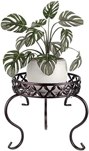 OwnMy Metal Round Plant Stand Indoor Outdoor Flower Pot Holder, Heavy Duty Iron Plant Stand Display Potted Rack for Home, Garden, Patio, Dark Brown
