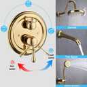 Enga Bright Gold Brass Shower Tub Faucet System Antique 8inch Rainfall Shower with Spout and Hand Spray
