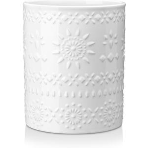 LOVECASA Extra Large Kitchen Utensil Holder, 7.2" Ceramic Farmhous Utensil Holder For Kitchen Countertop Dcor With Heavy And Sturdy Base, Utensil Crock Organizer, White