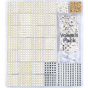 Gold Letter Beads for Bracelets - Beads for Friendship Bracelet Making- 1270Pcs Square Acrylic Letter Beads with Extra Vowels & Number Beads and Spacer Beads