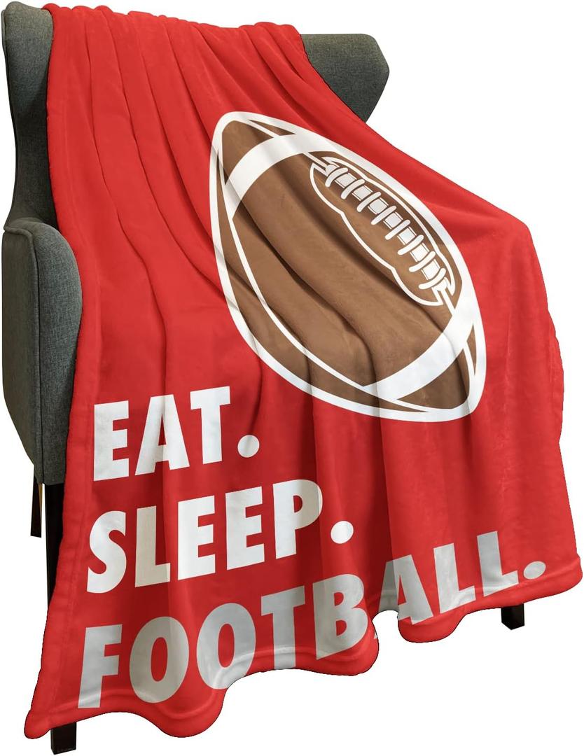 HommomH Sports Fleece Blanket 40" x 50" Eat Sleep Football Red Lightweight Fuzzy Cozy Soft Warm Throw for Man Boy Teen, Air Conditioning