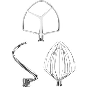 Stainless Steel Stand Mixer Attachment 3-Piece Set for KitchenAid 7QT Lift Bowl Mixer. Includes whisk, flat beater and dough hook for KitchenAid 7-quart mixer, Dishwasher Safe