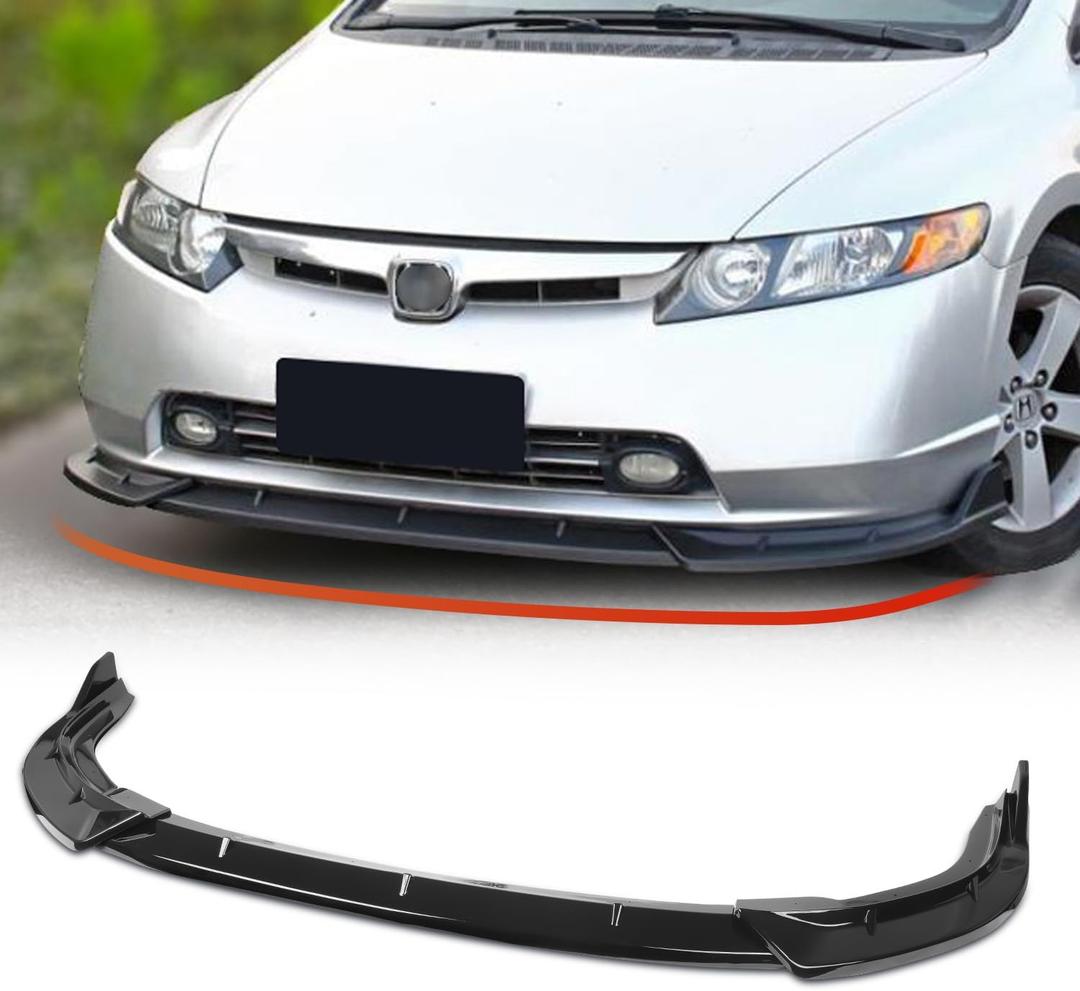 Front Bumper Lip Spoiler for 2006-2008 Honda Civic Sedan, Chin Spoiler Splitter for 8th gen Civic, Gloosy Black