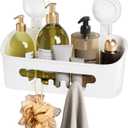 LEVERLOC Shower Caddy Suction Cup, Shower Organizer Removable Bathroom Shelf, Storage Suction Powerful Max Hold 22lbs Bathroom Caddy Waterproof Holder, White