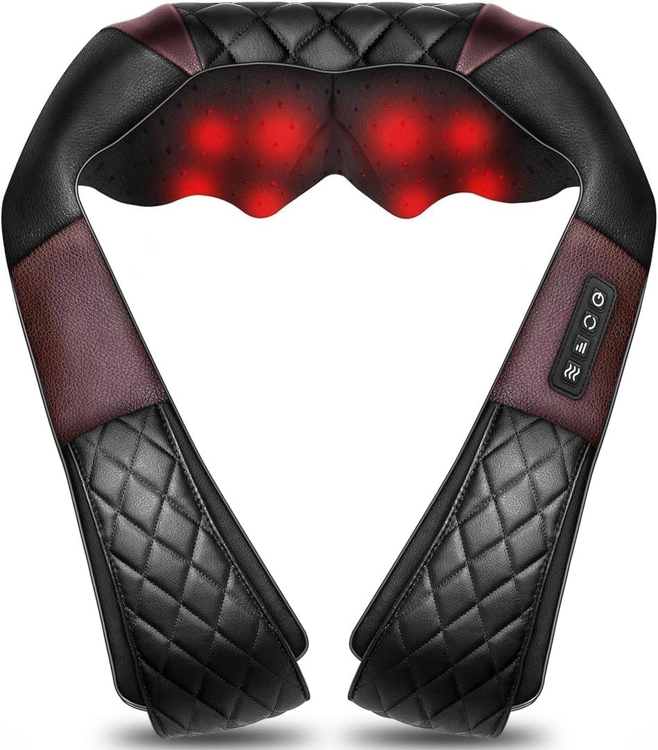 Shiatsu Neck and Back Massager with Heat, Electric Deep Tissue 4D Kneading Massage Pillow for Shoulder, Leg, Body Muscle Pain Relief, Home, Office, and Car Use - Best Gifts for Women Men Mom Dad (Black Brown)