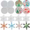 Christmas Resin Molds Silicone, 4 Pcs 3D Snowflake Molds, 4-Cavity Round Christmas Ornaments Mold Silicone Coaster Mold with Hole for Epoxy Resin, Christmas Tree Decorations