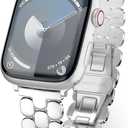 Compatible with Apple Watch Band 41mm 40mm 38mm 45mm 44mm 42mm Women,Cute Stainless Steel Metal iWatch Band for iWatch Series 9/SE/SE2/8/7/6/5/4/3/2/1,Pretty Shiny Look