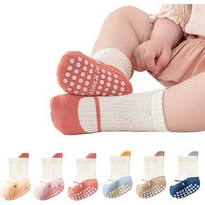 BEHELE Baby Toddler Non-Skid Crew Socks Non Slip Socks Girl Boy Newborn Infant First Walking Floor Socks 6 Pairs (US, Age, 1 Year, 3 Years, Shoe-Like)