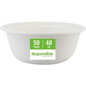 Responsible Products bowls are eco-friendly, Disposable Paper Bowls 48oz For Hot Soup (50 Count),Heavy Duty Paper Dinner Bowls, Dessert Bowls, Made from Sugarcane ＆ Bamboo Fibers