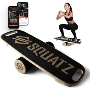 SQUATZ Wooden Balance Board, Standing Desk Anti Fatigue Mat Exercise Equipment with Ergonomic Design and Comfortable Non-Slip Surface, Wobble Board for Skateboard, Hockey, Snowboard, Black (SQDBB-1)