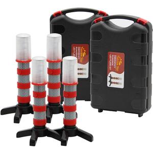 Twinkle Star Emergency Roadside Flares Kit LED Safety Strobe Road Warning Light Highway Beacon Alert Flare with Magnetic Base, Detachable Stand, Solid Storage Case (Set of 4) (Gray)