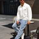 Yousify Men's Long Sleeve Polo Shirts Quarter Zip Casual Lightweight Cotton Pullover Top (X-Large, White)