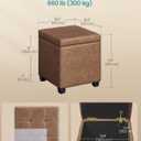 SONGMICS Square Storage Ottoman with Hinged Lid, 16.9 x 16.9 x 18.1 Inches
