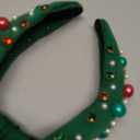 Christmas Headband for Women Pearl Knotted Headband Xmas Red Green Pearl Rhinestone Crystal Jeweled Hairband Fashion Elegant Ladies Wide Top Knot Hair Bands Headpiece Holiday Outfits Gifts (Green)
