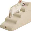 Made4Pets Dog Stairs Ramp for High Bed 22.8" H, 5-Step Pet Stairs for Bed Couch Sofa Climbing, 35D Foam Pet Steps for Small Dogs and Cats, Non-Slip Bottom Dog Steps, Beige