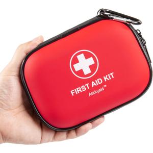 Mini First Aid Kit - 120 Piece Small Waterproof Hard Shell Medical Kit for Car, Home, Office, Travel, Camping, Sports, Outdoor, School - Emergency First Aid Supplies and Survival Kit (Red)