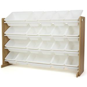 Humble Crew Toy Storage Organizer with 20 Removable Storage Bins for Kids Playroom, 4-Tier Toddler Toy Organization and Storage, Natural/White