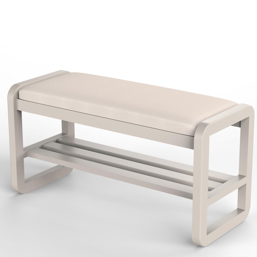 Wuditure Solid Wood Shoe Rack, 2 Tier Shoe Storage Bench with Cushion Seat, 8 Pair Shoe Organizer for Entryway, White, 32 Inch