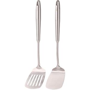 18/10 Stainless Steel Spatulas Set - All Metal Spatulas for Kitchen Use or Outdoor Grilling, 14.7 Long, Non Toxic, Heavy Duty, Commercial, Chef Grade - 1 Slotted Spatula + 1 Solid Turner for Cooking