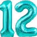 40 Inch Big Teal Blue Number 12 Foil Mylar Helium Balloons 0-9 Large Digital 12th for Birthday Anniversary Graduation Decorations