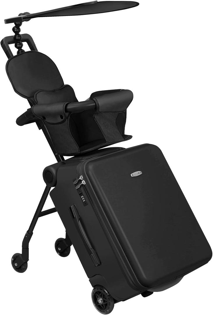 LemoHome Expandable Luggage with Spinner Wheels,Large Suitcases with Child Seat Design,Hard Luggage for Women and Men,20 inch Hardside Carry on Luggage for Travel (Black visor), big