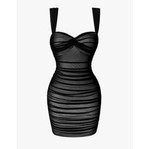 LAGSHIAN Women's Summer Sexy Bodycon Sleeveless Tank Straps Mesh Ruched Mini Party Dress, size M