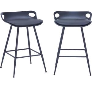 Black Bar Stools Set of 2, 26 Inch Backless Bar Stools, Plastic Bar Chairs with Leather Upholstered Cushion, Modern Minimalist Counter Height Barstools for Kitchen Island (Black).