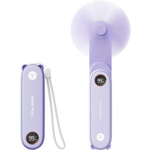 SWEETFULL Portable Handheld Mini Fan with LED Display, 3-in-1 Personal Foldable USB Rechargeable Hand Held Fan & Flashlight for Travel, Lash Eyelash, Cute Small Pocket for Women, Girls (Violet)