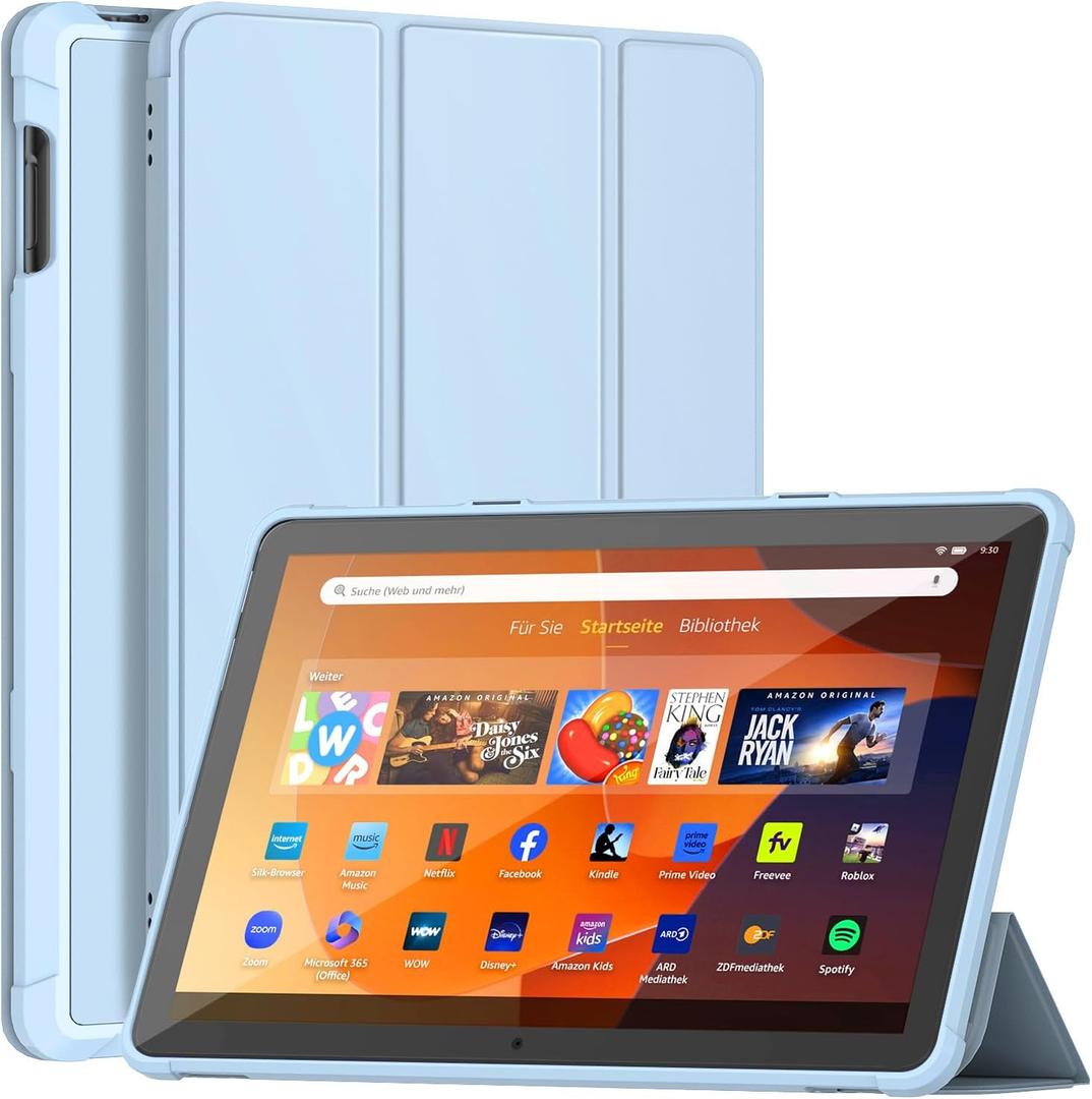 Fire HD 10 Tablet Case (13th Gen, 2023), DJ&RPPQ Dual Angle Lightweight Trifold Stand with Soft TPU Back Case for Fire HD 10 Kids & Kids Pro Tablet, Auto Wake/Sleep,Not fit 10in Sony Nokia-Sky Blue