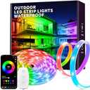 KSIPZE 200ft(4 Rolls of 50ft) Outdoor led Strip Lights Waterproof IP68, RGB Outdoor led Lights with Button & Bluetooth App Control, Music Sync, Timer, Exterior Led Rope Lights for Decor Balcony, Roof