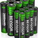 BEVIGOR 16 Sets AA AAA Rechargeable Batteries, High Capacity 8-Pack AA 2800mAh & 8-Pack AAA 1100mAh, 1.2V NiMH Low Self Discharge Telephone Batteries