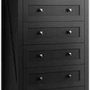 WLIVE Rattan Dresser for Bedroom, 50" Tall 5 Drawer Wooden Chest of Drawers, Boho Dresser Closet Storage Organizer for Living Room, Hallway, Light Oak (Black)