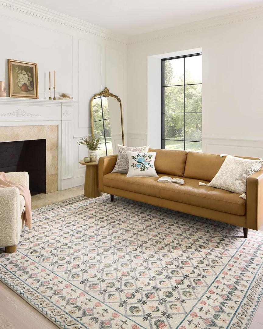 Loloi Rifle Paper Co. Eden Collection EDE-03 Lattice Ivory 2'-0" x 5'-0" Accent Rug feat. CloudPile, Rectangular